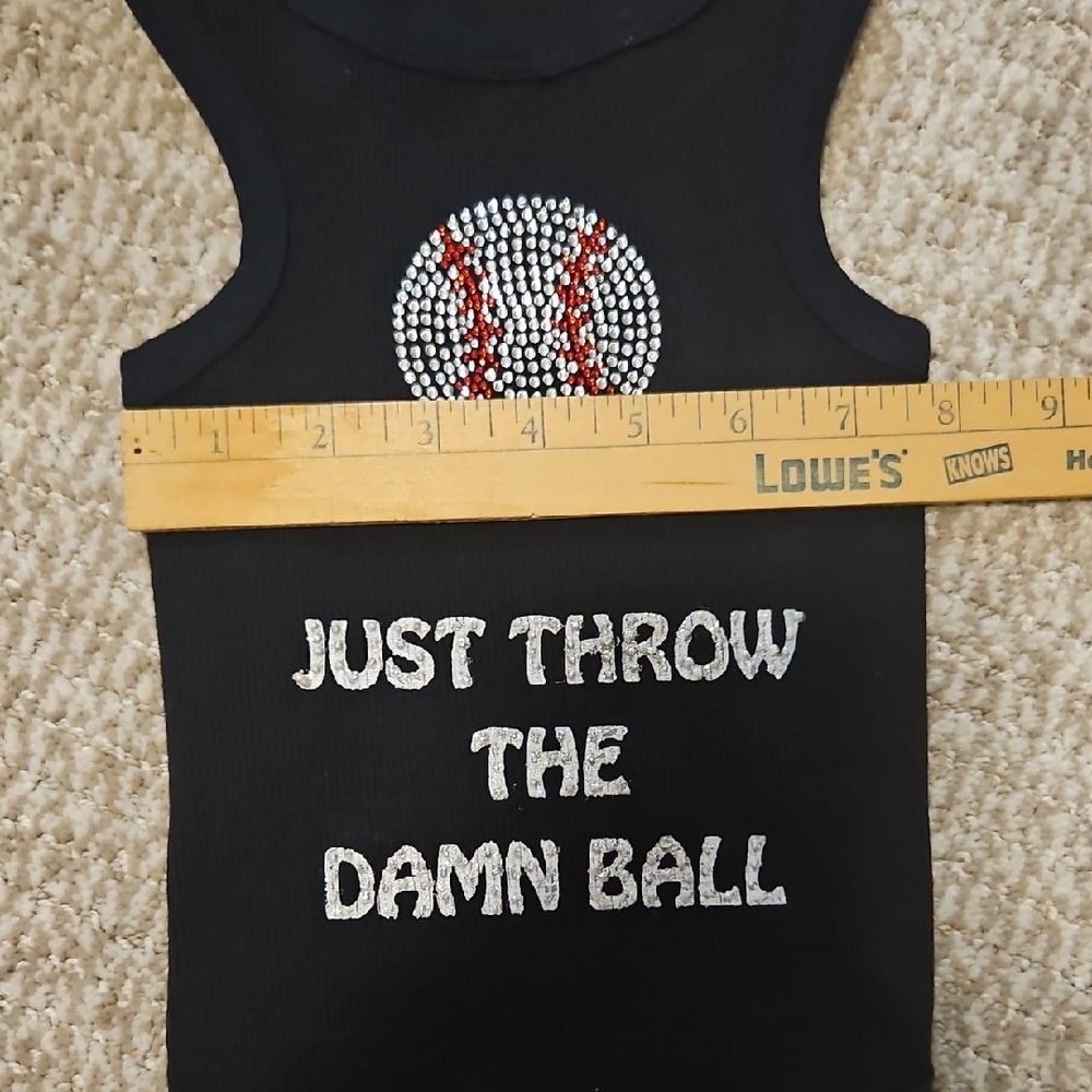 Small Dog Ribbed Tank Top w/ Rhinestone & Glitter Accents Baseball Design - Picture 6 of 6